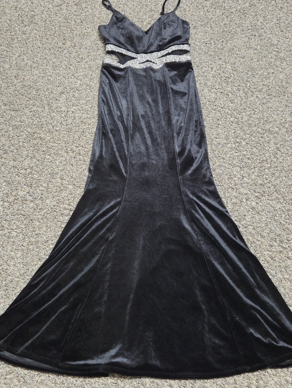 Speechless Black Velvet Evening Gown with Silver Sequin Waistband